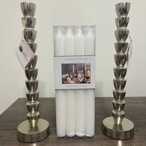 Silver-Colored Candle Holders with White Candles